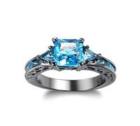 SNHHNSW Anneaux de doigt pour les femmes plaquées noires, anneaux pour les femmes bleu clair classique simple simple bagule de mariage cubic-zirconia