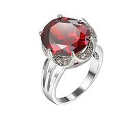 SNHHNSW Anneaux délicats pour femmes, Rouge Ovale Cubique Zirconie 6 Prong Solitaire Engagement et anneaux de mariage pour les femmes