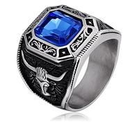 SNHHNSW Anneaux en acier inoxydable pour hommes gothiques, anneau de mariage Solitaire avec un motif de taureau promesse anneau vintage taille 7-12