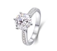 SNHHNSW / Bands de mariage blancs, demi-éternité avec solitaire à 6 dents ronds Moissanite 2 Anneau de fiançailles simple