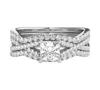 SNHHNSW Cadeau 1 CT. deux ans Princess Cut Moissanite Bridal Ring Set 10k 14k Anneau de fiançailles bague pour femmes femmes