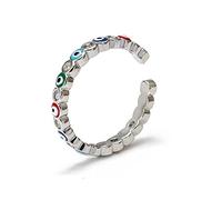 SNHHNSW Dainty Cubic Zirconia Colorful Turkish Evil Eye Band Rings for Women Girls Minimalist Stacking Finger Open Fashion Protection Wedding Promise Girlfriend Friendship Birthday Gifts