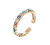 SNHHNSW Dainty Cubic Zirconia Colorful Turkish Evil Eye Band Rings for Women Girls Minimalist Stacking Finger Open Fashion Protection Wedding Promise Girlfriend Friendship Birthday Gifts