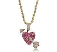 SNHHNSW JZWCHQ 14K Over S Cupid's Arrow Through Heart Pendant, Ruby & Moissanite Necklace, A Heartfelt Present for Anniversaries or Romantic Milestones,Fathers Day for Dad