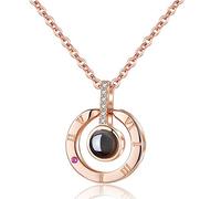 SNHHNSW Love Necklace Crystal Gemstone Ring Pendant Necklace Engraved I Love You 100 Languages Projection for Girlfriend Mother Wife (Rose)