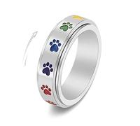 SNHHNSW Stainless Steel Paw Print Spinner Ring for Anxiety Fidget Rings Relieving Stress Rotate Freely Cute Animal Enameled Engagement Wedding Band Gift for Women Men Birthday Christmas Anniversary
