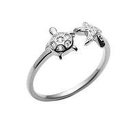 SNHHNSW Star Cute Turtle Starfish Asymmetric Small Open for Women Girls Dainty Animals Adjustable Statement Knuckle Thin Tiny Finger Pinky for Daughter Bff Birthday
