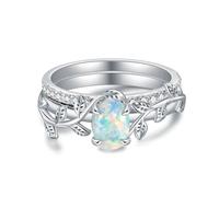 SNHHNSW Véritable bague de fiançailles opale pour les femmes, 1ct feuille d'opale ovale feuille installée avec une bague de promesse délicate de la Saint-Valentin en zircone cubique pour elle