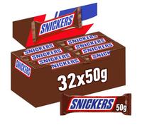 SNICKERS - Barre Chocolat au Lait, Cacahuètes & Caramel - Grand Format - 32 x 50g - 1,6kg