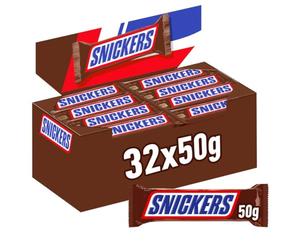 SNICKERS - Barre Chocolat au Lait, Cacahuètes & Caramel - Grand Format - 32 x 50g - 1,6kg