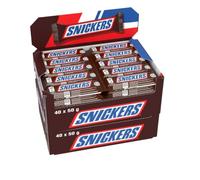 SNICKERS - Barre Chocolat au Lait, Cacahuètes & Caramel - Grand format - 40 barres chocolatées individuelles de 50g - 2kg (Lot de 2)