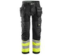 Snickers FlexiWork Hi-VisitPantalon de travail avec . Poches holster, Cl. 1, EN 14404, 20471 Noir-HV-Jaune 48