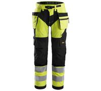 Snickers FlexiWork Hi-VisitPantalon de travail avec . Poches holster, Cl. 2, EN 14404, 20471 HV-Jaune-Noir 96