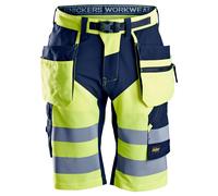 Snickers FlexiWork Hi-Visitsshorts de travail avec poches holster, classe 1, EN 20471 HV-jaune-navy 50