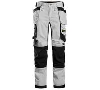 Snickers Pantalon de travail AllroundWork Stretch pour femmesitavec poche de rangement. Poches holster, EN 14404 Blanc-Noir 4XL/SHORT
