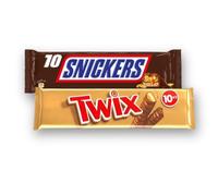 Snickers & Twix - Lot Mixte de 20 Barres Chocolat - 10 Snickers + 10 Twix - Format Maxi 1kg - Idéal Pause ou Partage