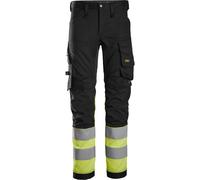 Snickers Workwear High-Vis Stretchitpantalon de travail classe 1 noir/jaune haute visibilité 62