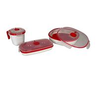 Snips, Lot de 3 récipients de cuisson pour micro-ondes, Cuiseur vapeur 2 litres, Cuiseur œufs et omelettes, Tasses, Blanc et rouge, 100% fabriqué en Italie
