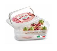 Snips, Porte-cupcakes 14L, Blanc, Double récipient décoré avec double plateau, Fabriqué en Italie