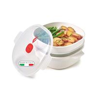 Snips, Cuiseur à Vapeur pour Micro-ondes avec 2 paniers, 4 LT, Récipient Alimentaire - 26,5 x 22 x 13,5 cm, Colore Blanche et Rouge, Made in Italy