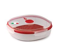 Snips, Cuiseur à Vapeur pour Micro-ondes, Cuiseur Vapeur 2 LT, Grand pour Aliments 24,5 x 24,5 x 7 cm, Colore Blanche et Rouge, Made in Italy