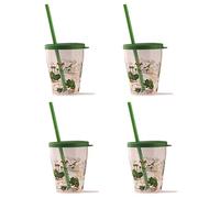 Snips, 4 Gobelet Plastique avec Paille et Couvercle, Verre Plastique Reutilisable pour Enfants, Décor Dinosaure, 385 ml, Made in Italy
