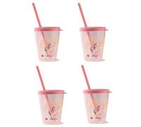 Snips, 4 Gobelet Plastique avec Paille et Couvercle, Verre Plastique Reutilisable pour Enfants, Décor Licorne, 385 ml, Made in Italy