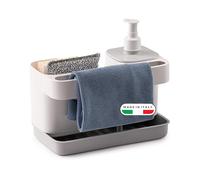 Snips, Riordinello Blanc et Gris, Porte Éponge avec Doseur, Organiseur d'évier Blanc et Gris, Boite Rangement Porte Ustensiles, 21 x 12 x 18 cm, Made in Italy