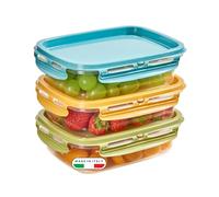Snips SnipsLock Lot de 3 Boîtes Alimentaires Hermétiques 3x 600 ml, Boîtes de Conservation Rectangulaires avec 4 Fermetures, Empilables, Micro-ondes sans Couvercle, Lave-vaisselle, Made in Italy