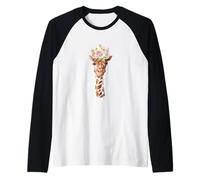 #Snirt T-shirt humoristique motif girafe avec fleurs sur la tête Manche Raglan