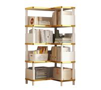 SNMIT Bibliothèque d'angle, 4 À 6 Niveaux, Triangulaire, en Bambou, en Forme De L, avec Panneaux Latéraux, for Cuisine, Bureau, Salon(White,5 Tiers)