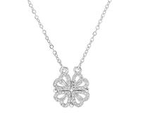 Snner Collier de trèfle à quatre feuilles chanceux, Couvre de bijoux de chaîne de cou en forme de coeur pour femmes fille pour la Saint-Valentin anniversaire anniversaire argent