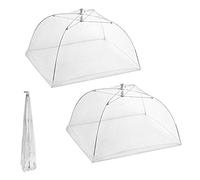 Snner Lot de 2 Grandes Cloches Alimentaires Pliables en Maille - 40 cm - Blanc - pour Pique-Nique/Barbecue - Contre Les Mouches/Insectes/moustiques