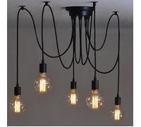 SNO Lustre Cobweb Moderne Rétro Noir, E27 Suspension Araignee à 5 Têtes, Lampe de Plafond Câble Ajustable de 1,5M pour Salon