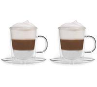Snobby Feelino Lot de 2 tasses à double paroi 360 ml avec soucoupes/tasses isothermes/tasses en verre avec effet flottant et soucoupe