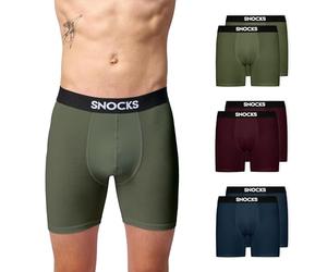 Snocks Boxer Long Homme Coton Bio - Lot de 6 Caleçons Longs 2 X Bleu, 2 X Rouge + 2 X Vert - Jambe Longue - Garantie Anti-Trou 6 Mois - Taille L