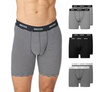 Snocks Boxer Long Homme Coton Bio - Lot de 6 Caleçons Longs 2 X Noir + 4 X Noir (Rayures) - Jambe Longue - Garantie Anti-Trou 6 Mois - Taille XXL