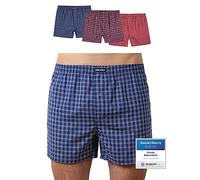 Snocks Caleçon Homme Américain Lot de 3 - Boxer en Coton Bio Certifié GOTS, sous-Vêtement Confort sans Couture - Tailles M - 3X Petits Carreaux (Bleu/Rouge)