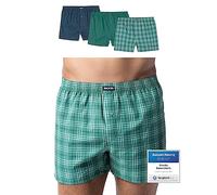 Snocks Caleçon Homme Américain Lot de 3 - Boxer en Coton Bio Certifié GOTS, sous-Vêtement Confort sans Couture - Tailles 3XL - 3X Vert Mer (Petits Carreaux/Grands Carreaux/Uniforme)