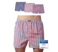 Snocks Caleçon Homme Américain Lot de 3 - Boxer en Coton Bio Certifié GOTS, sous-Vêtement Confort sans Couture - Tailles L - 3X Rayures (Bleu Marine/Rouge/Blanc)