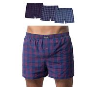Snocks Caleçon Homme Américain Lot de 3 - Boxer en Coton Bio Certifié GOTS, sous-Vêtement Confort sans Couture - Tailles L - 3X Gros Carreaux (Bleu)