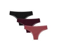 Snocks Lot de 3 Strings Dentelle pour Femme en Coton Bio - Design Confortable - sous-Vêtements Sexy pour Femme sans Étiquette - Taille L Couleur Mixte (Mauve/Rouge/Noir)