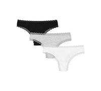 Snocks Lot de 3 Strings Dentelle pour Femme en Coton Bio - Design Confortable - sous-Vêtements Sexy pour Femme sans Étiquette - Taille XS Couleur Mixte (Blanc/Gris Clair Chiné/Noir)