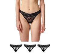Snocks Lot de 3 strings pour femme avec dentelle en coton bio - Design classique - Confortable à porter sans coupure - Sous-vêtements invisibles - Noir - M, 3 x noir., M