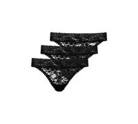 Snocks Lot de 3 Tanga pour femme avec dentelle en coton bio - String pour femme Design classique - Sensation de port agréable sans coupure - Sous-vêtements invisibles, 3 x noir., L