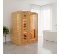 SNÖ Sauna Infrarouge Intérieur 3 Places 2250W | Bois Hemlock, Panneaux Carbone, Chromothérapie | Bluetooth, Ionisateur, Éclairage LED | Dimensions 142x45cm