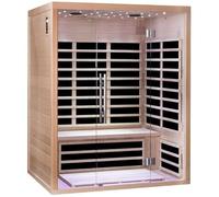 SNÖ Sauna Infrarouge Luxe 3 Places 2480W | Bois Hemlock du Nord & Ciel Étoilé LED | Porte Vitrée, Bluetooth, Panneaux Carbone | Dimensions: L150xP150xH190 cm