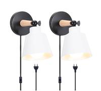 SNOGOLD 2 Packs Applique Murale Interieur Vintage Blanc 40W E27 Luminaire Réglable en Métal et Bois avec Interrupteur 1.8M Corde