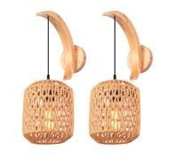 SNOGOLD 2PCS Applique Murale Intérieure Rotin Lampe Murale Rétro Lanterne, E27 Luminaire Éclairage pour Chambre de Chevet Salon