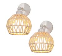 SNOGOLD 2X Applique Murale Intérieur E27 Luminaire Rétro Abat-jour Sphérique en Corde de Chanvre Blanc Rotative pour Couloir Salon